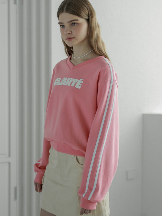 Lossy  Line Point V-Neck Sweatshirt_pink