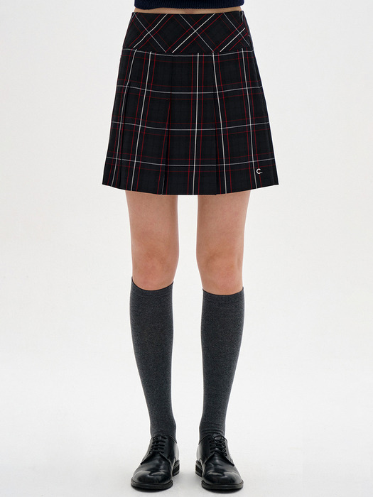 [23FW clove] Tartan Check Pleated Skirt (Dark Green)