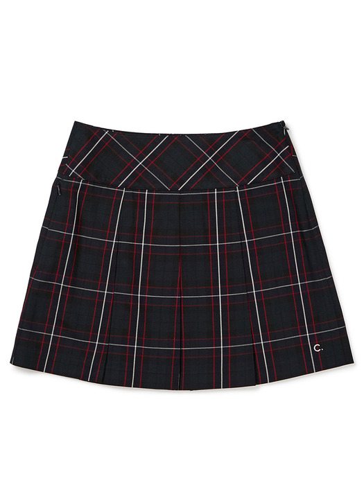 [23FW clove] Tartan Check Pleated Skirt (Dark Green)