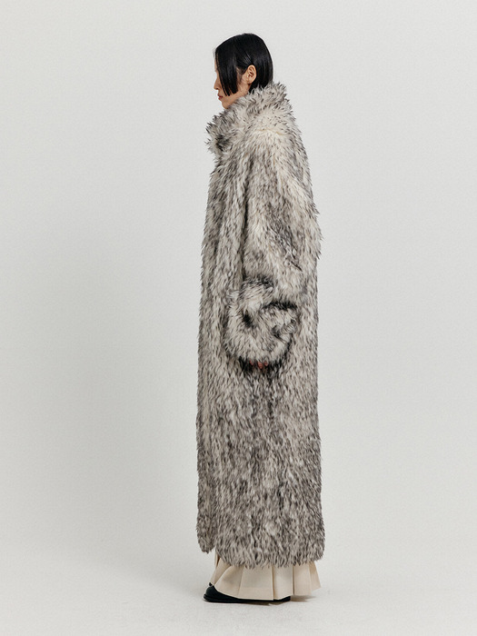 XENIA Faux Fur Long Coat - Light Grey