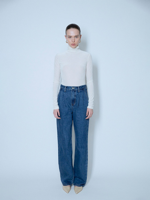 FN SIGNATURE PLEATED WIDE-LEG DENIM JEANS