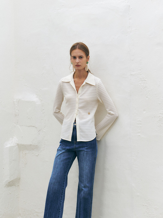 Crinkled Fitted Shirt, Ivory