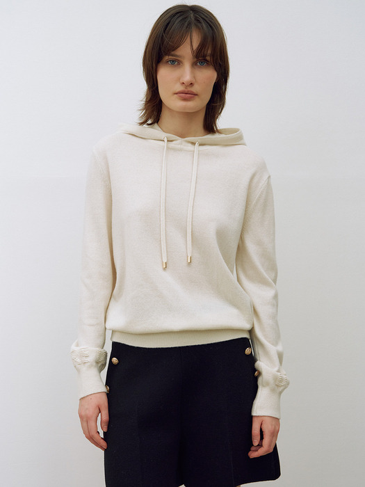 Logo Embroidery Knit Hoodie Ivory