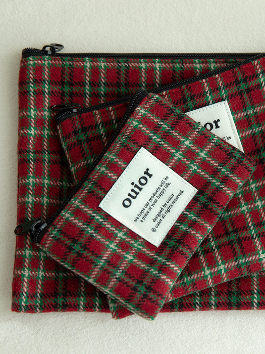 ouior flat pouch_wool check holiday red