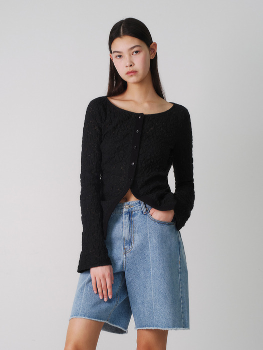 Lace Button Cardigan in Black VW4SB095-10