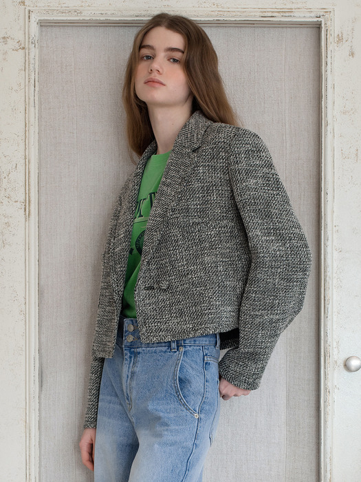 Two-Tone Tweed Crop Jacket VC2412JK105M