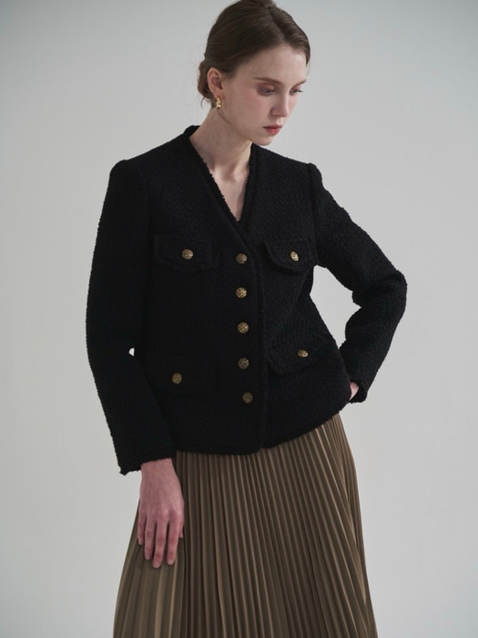 V-neck wool tweed jacket