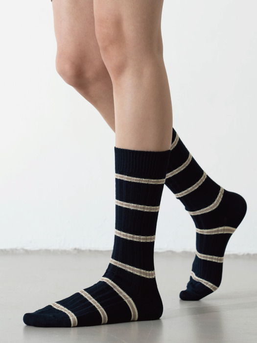 [no.277] navy stripe silket socks