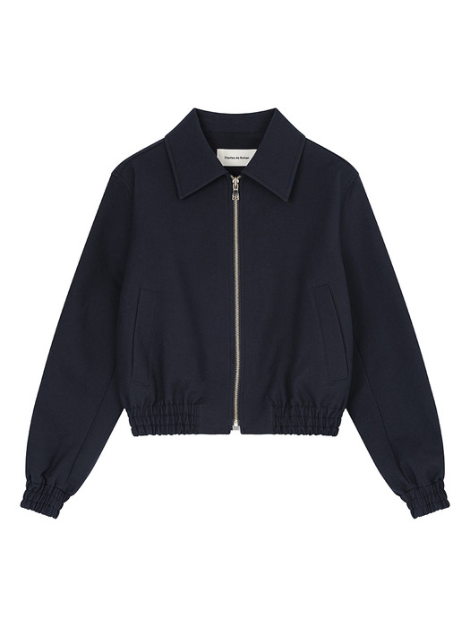24SS Leather patch crop zip-up blouson_Navy