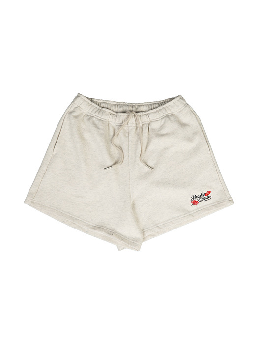 Flower embroidery point sweat shorts_Cream
