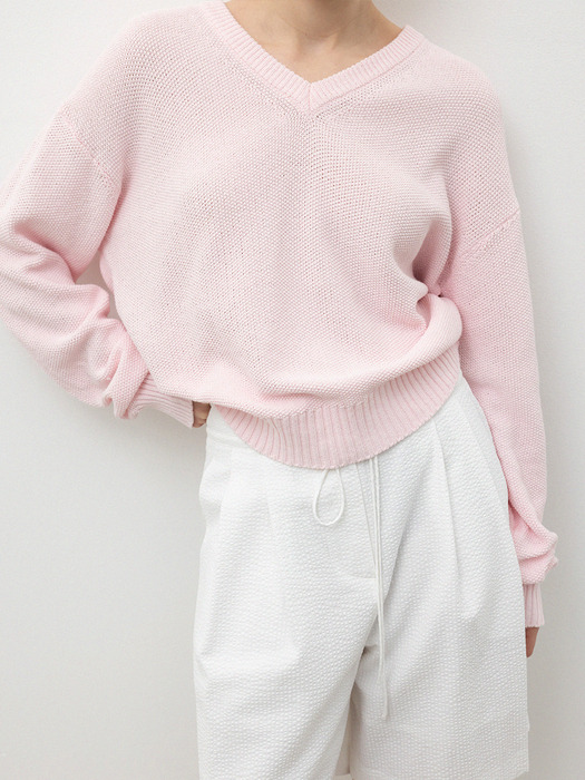 V-Neck Pullover_Baby Pink