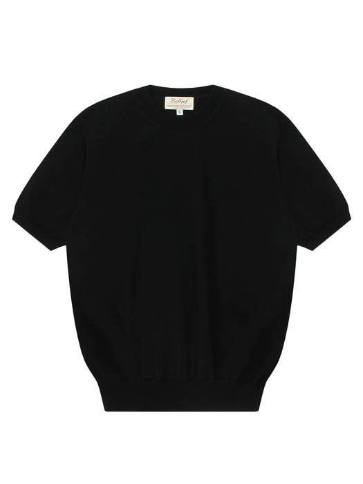 Essential Short Sleeve Round Knit (Black)