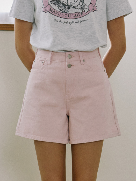 Button Detail Twill Shorts - Pink