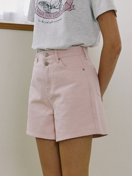 Button Detail Twill Shorts - Pink