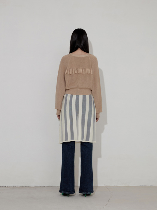 BACK FRINGE CARDIGAN [BEIGE]