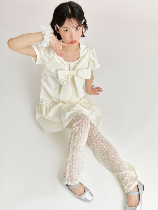 RIBBON TIE DRESS - CREAM