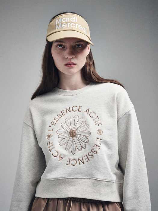 CROPPED SWEATSHIRT EMBLEM EMBROIDERED_OATMEAL BEIGE