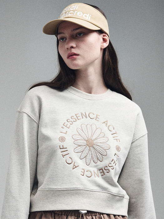 CROPPED SWEATSHIRT EMBLEM EMBROIDERED_OATMEAL BEIGE