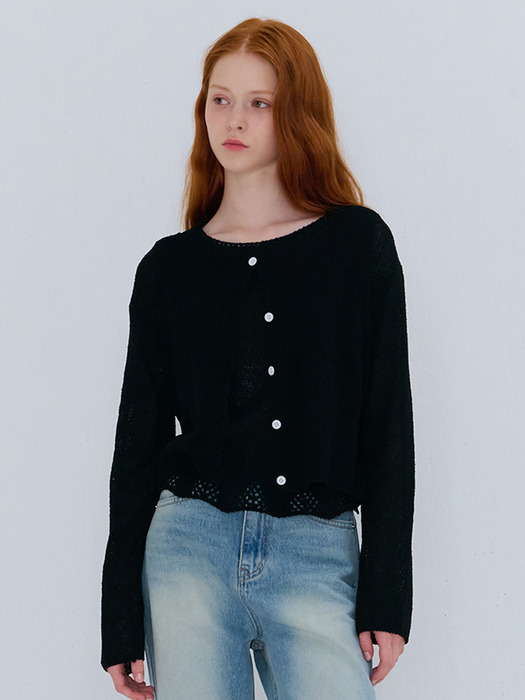 SUMMER COTTON BOUCLE CARDIGAN BLACK