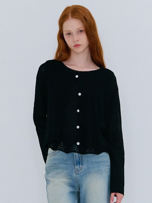 SUMMER COTTON BOUCLE CARDIGAN BLACK