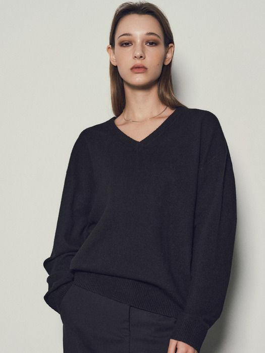 Soft Wool Blend V-neck Knit_CTK221(Black)