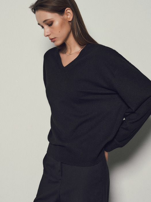 Soft Wool Blend V-neck Knit_CTK221(Black)