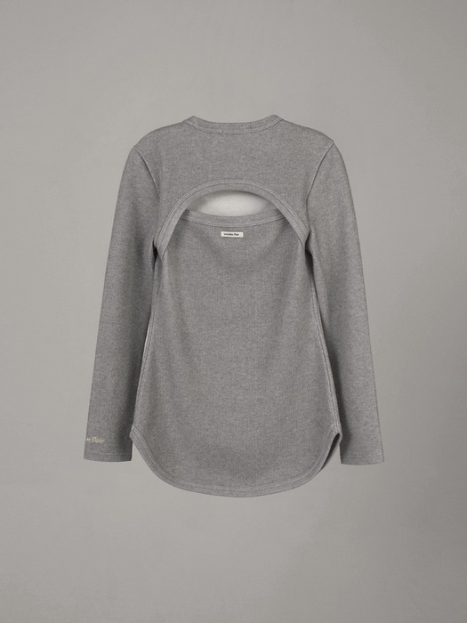 CUT-OUT LONG SLEEVES TOP_MELANGE GRAY