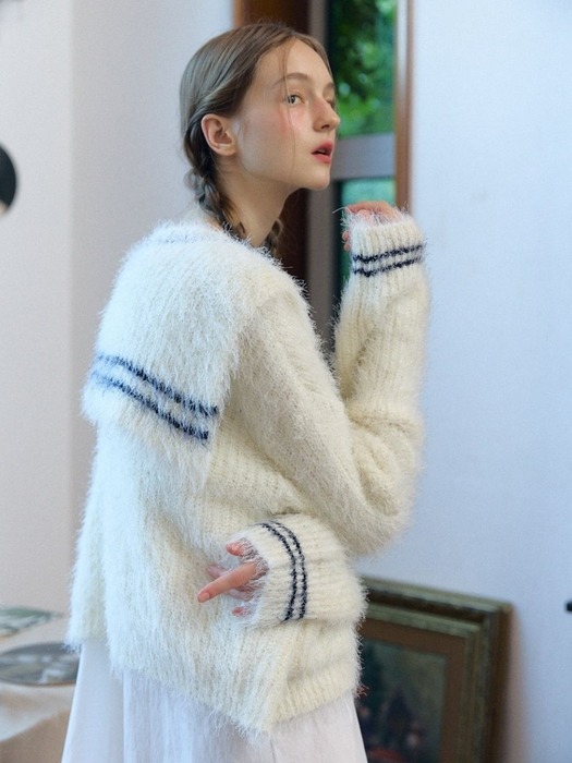 Sailor Collar Knit Cardigan_ivory