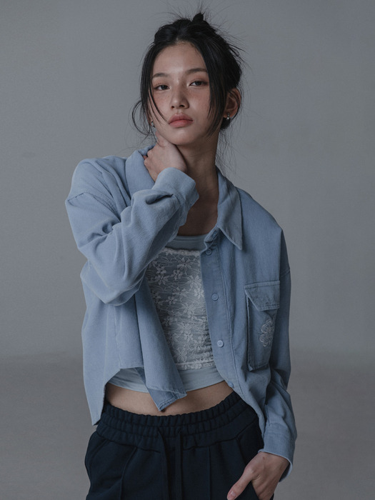 CORDUROY CROP SHIRTS_BLUE