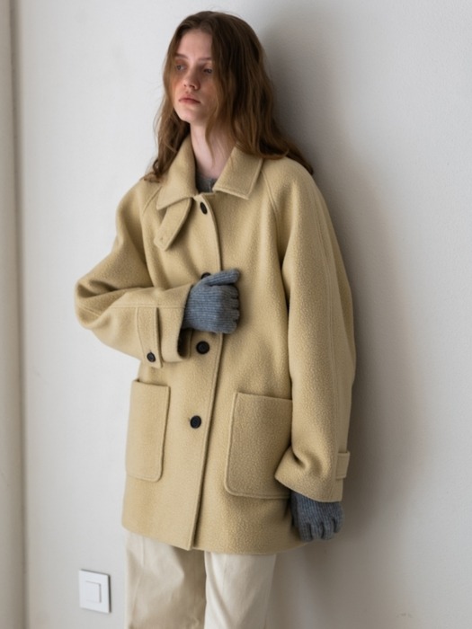 CASHMERE BOUCLE HALF COAT BUTTER