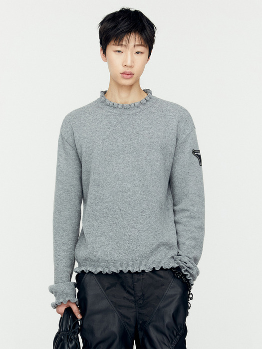 FLOWER RIB CREW-NECK SWEATER atb1173m(GREY)