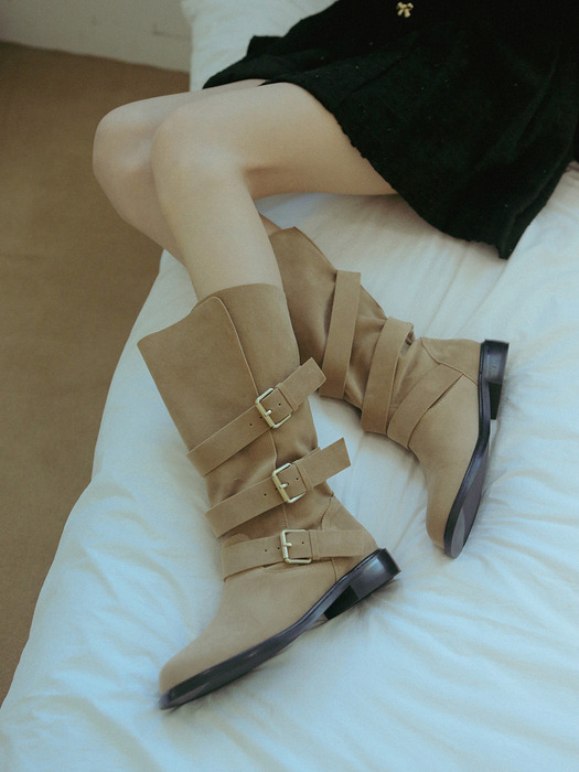 [단독]ljh5008 side open belted middle boots _ beige