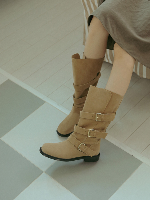 [단독]ljh5008 side open belted middle boots _ beige