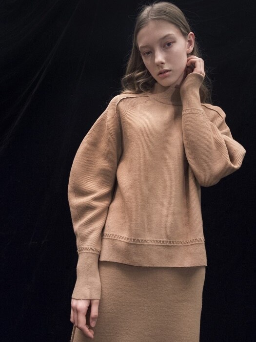 Structural Sleeve Ribbed Pullover  LIGHT PINK