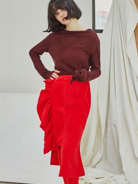 Corduroy Ruffle Skirts_Red