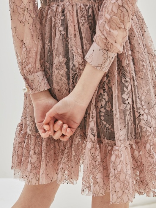 Rectangle Ruffle Lace Dress_Pink