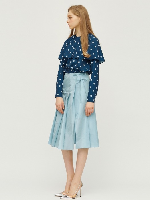 Blue silk pleat skirt