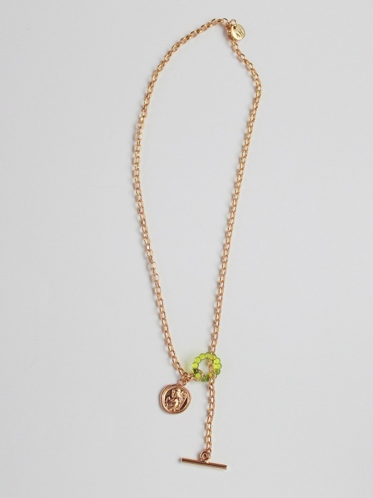 Praying Angel necklace (Gold+olive green)
