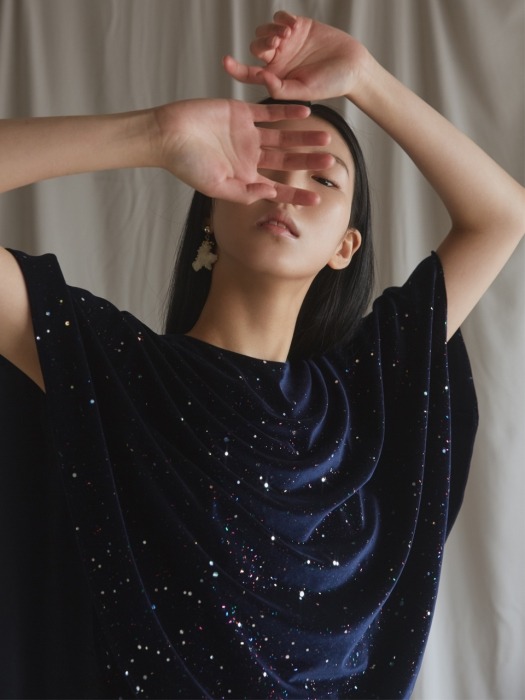 navy starry velvet cape blouse 