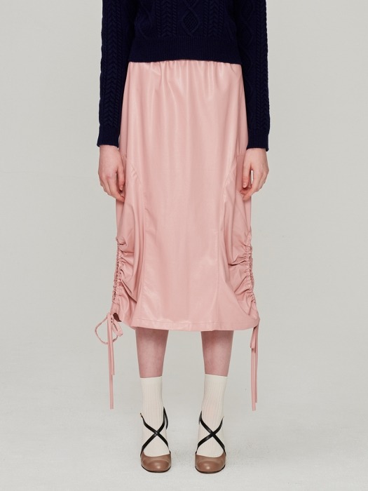 Eco-leather Shirring Skirt_Pink