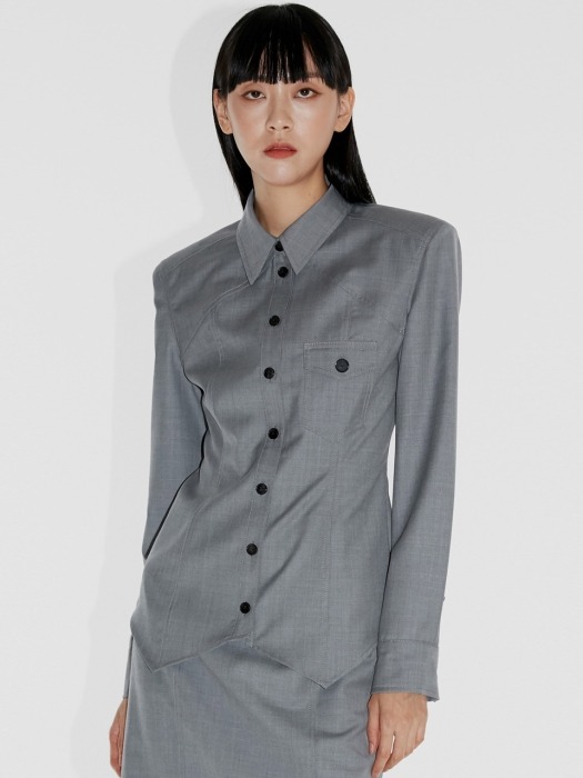 PADDED SHOULDERS WOOL SHIRT