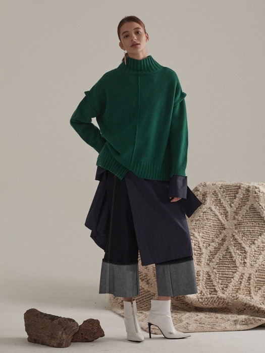 Rothko Cashmere Blend Oversized Logo Knit_Forest Green