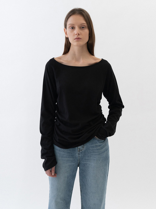 SHIRRING TEE WOMEN [BLACK]