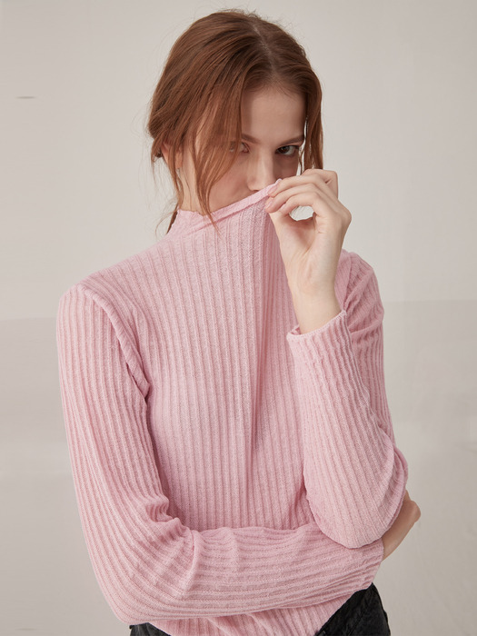 Ribbed half neck knit top - Pink