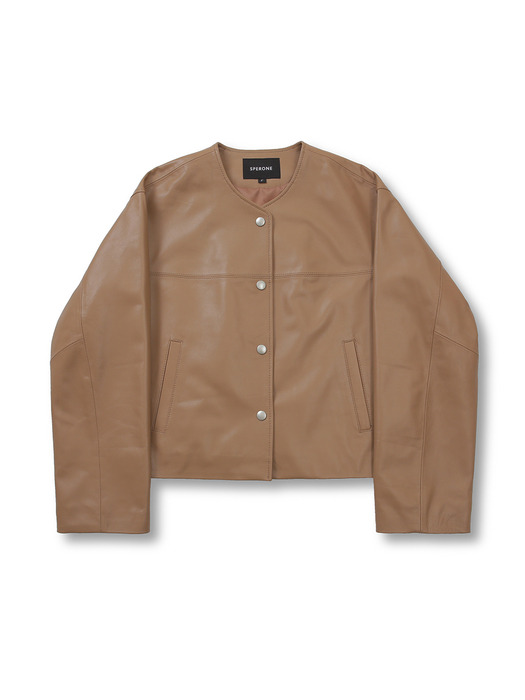 LAMBSKIM NON COLLAR JACKET (CAMEL)