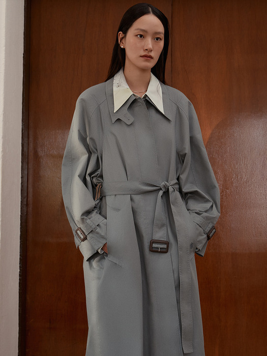 [단독]ARMHOLE STITCH TRENCH COAT - BLUE GREEN