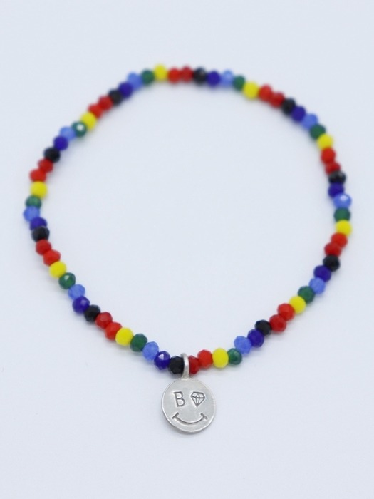 Rainbow Crystal beads Bracelet 레인보우 실버 스마일 비즈팔찌