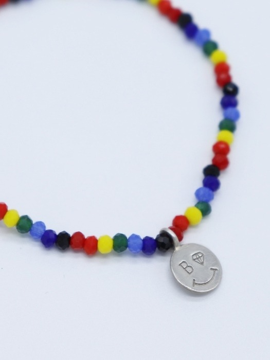 Rainbow Crystal beads Bracelet 레인보우 실버 스마일 비즈팔찌