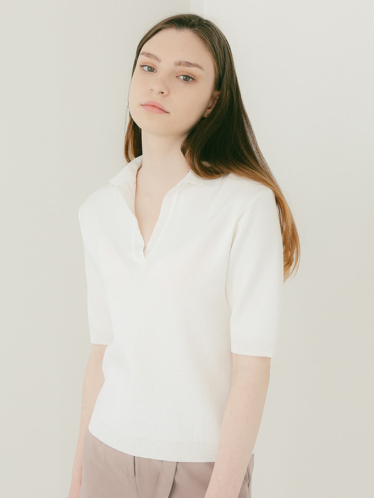 Openline Collar Knit Top [Ivory]