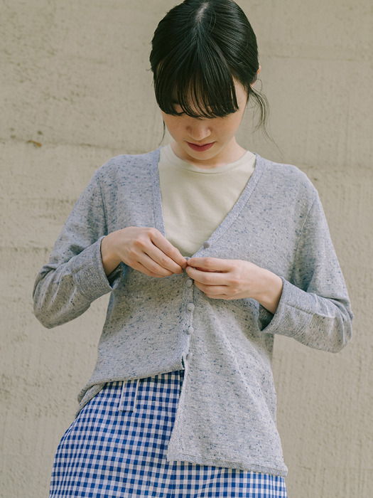 LIGHT BLUE LINEN V-NECK CARDIGAN